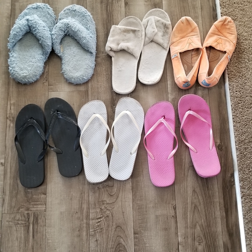 mixture of slippers and sandals Worn